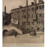 Piero Sansalvadore (1892-1955) Sepia Etching ? Venezia - Campo San Boldo ? Signed and titled in