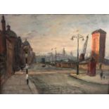 Piero Sansalvadore (1892-1955) Oil on panel ? Glasgow : Sunset in Govan Road ? ( Scotland ) Signed