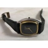 Longines Ladies Wrist Watch : a white metal and gold plate mechanical cased dress watch, black
