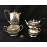 A late 19th C 4-piece silver-plate Tea for One Teaset comprising a teapot, hot water jug, sucrier