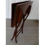 Campaign Folding Table : a late 19 thC folding card table with green baize insert and mahogany