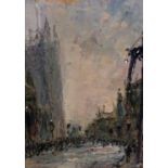 Piero Sansalvadore (1892-1955) Oil on panel ?Westminster Scene With Crowds? 3 x 4 in (7.6 x 10.1cm))
