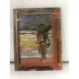 Piero Sansalvadore (1892-1955) Oil on panel, miniature size Figure in a doorway, possibly the artist
