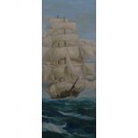 S Ridgeway early-mid XX Marine School Oil on board A 3 masted sailing Barque at full sail Signed
