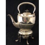 Silver -Plate Spirit Kettle - an early 19 th C spirit kettle , hinged oval 4 footed stand (