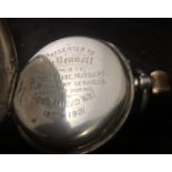 Military / Boer War Silver Cased Pocket Watch: ? Presented to Pte Bennett 32 nd CO IY B. Troop Lanc.