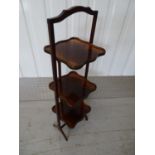 Serpentine cake stand - A c.1900 fiddle back mahogany 3 tier folding cake stand , 10 3/4 high ( 27.