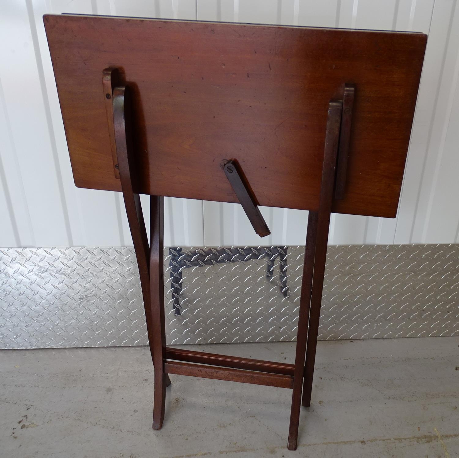 Campaign Folding Table : a late 19 thC folding card table with green baize insert and mahogany - Image 2 of 5