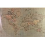 Hand Drawn Terrestrial World Map - a 1911 hand coloured and annotated map with pen ink and