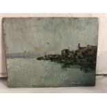Piero Sansalvadore (1892-1955) Oil on artist?s panel ?An impression in Caernarvon Harbour, North