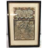 Antique original 18 th C County Map - a hand coloured , framed 1720 map of Cambridgeshire by