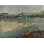 Piero Sansalvadore (1892-1955) Oil on panel ?An Estuary Scene? 3 x 4 in (7.6 x 10.1 cm)