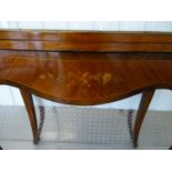 French Serpentine Card table - A 19 th C Louis XV style French inlaid King wood , rosewood and brass