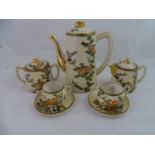 Signed Japanese Egg shell porcelain Coffee set - a five place ( Coffee pot, milk- cream lidded