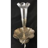 Silver plate Epergne table center piece- a pierced and lobed (7) pedestal fruit bowl with central