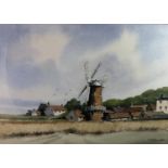 T Smith XX Line and wash with gouache ?Cley Mill? showing the windmill in North Norfolk on the