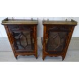 Pair of Rosewood Hanging Cabinets - a pair of late 19 rosewood , brass galleried , bevelled glass,