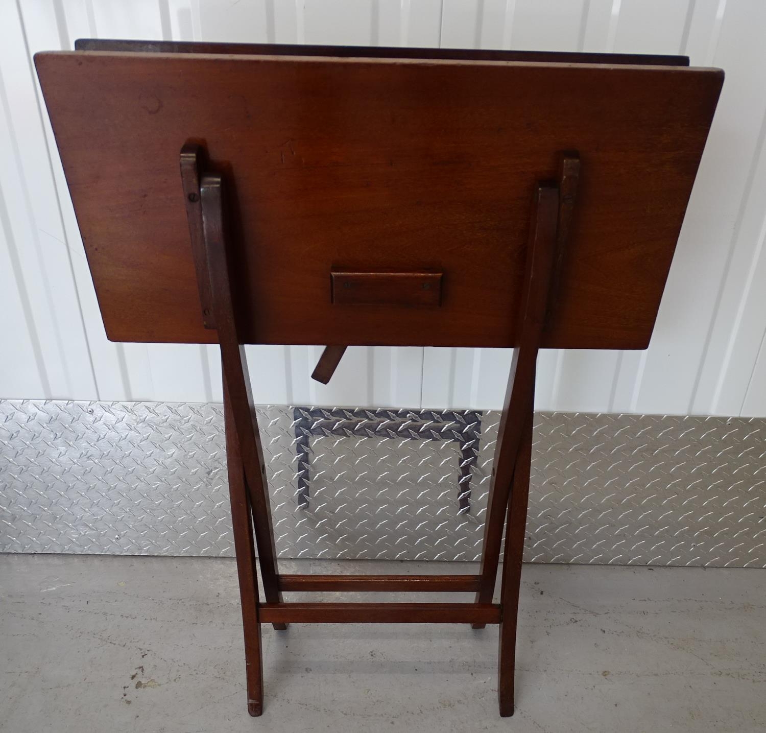 Campaign Folding Table : a late 19 thC folding card table with green baize insert and mahogany - Image 3 of 5