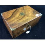 19 th walnut and brass bound Writing Slope - A fine Victorian lap desk with shield shaped