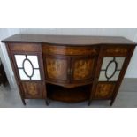 19 thC inlaid Rosewood Cabinet - a bow breakfront sideboard cabinet with bevelled mirrored