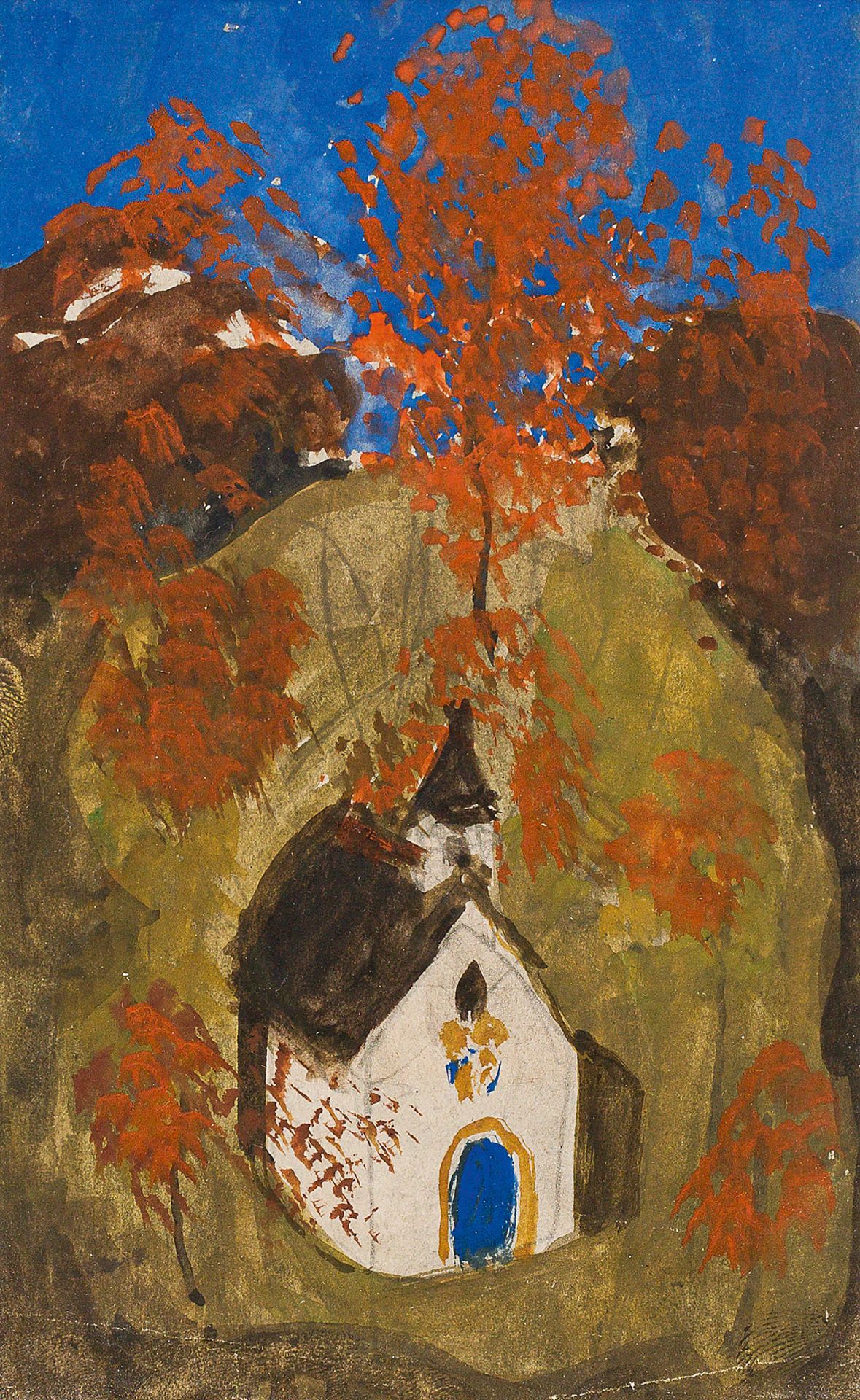 Alfons Walde, Kleine Kirche mit Herbstbäumen