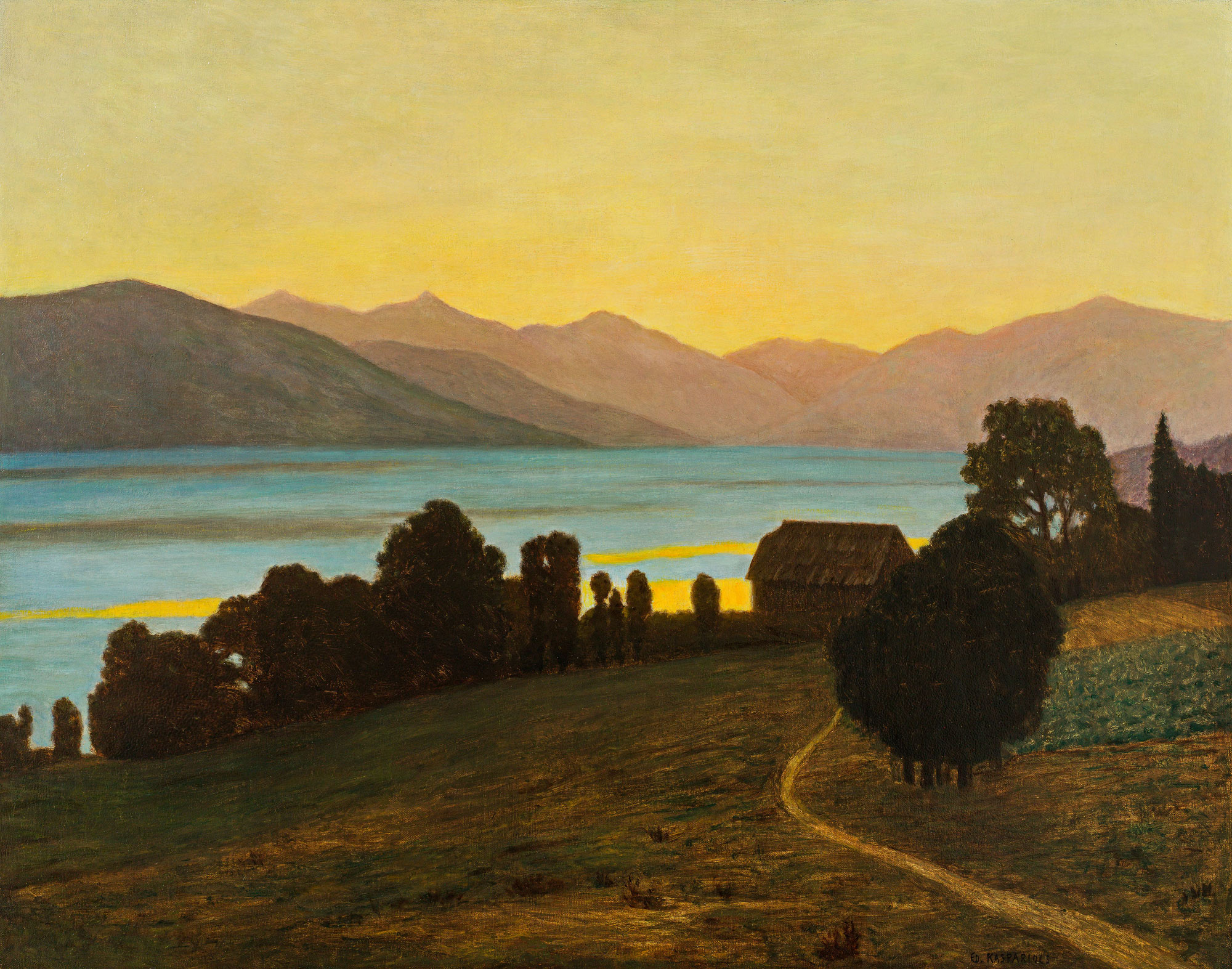 Eduard Kasparides, Abendstimmung am See (wohl Attersee)