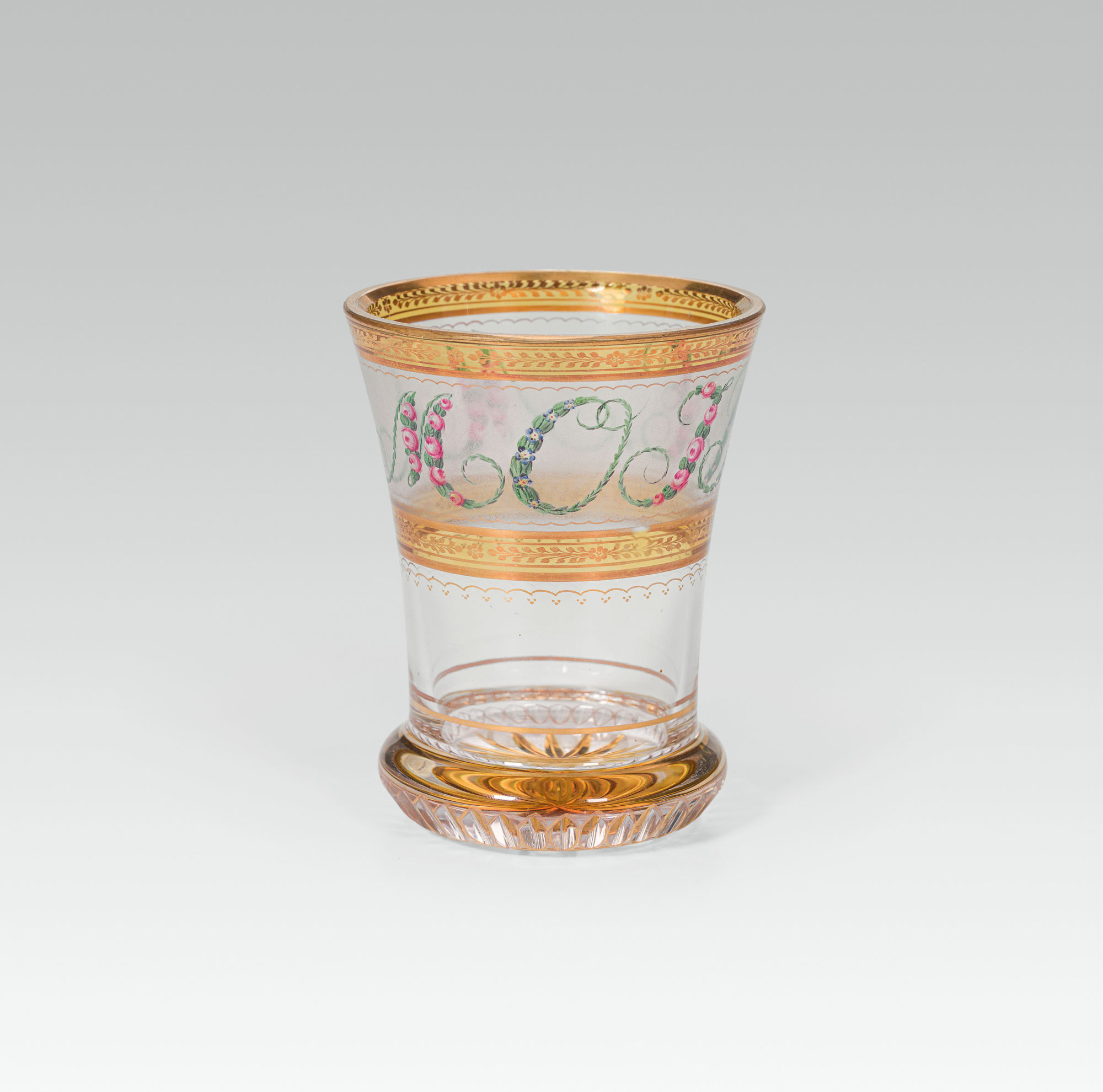 Anton KothgasserBeaker "Memoire"colourless glass, partly yellow stained, gold and transparent