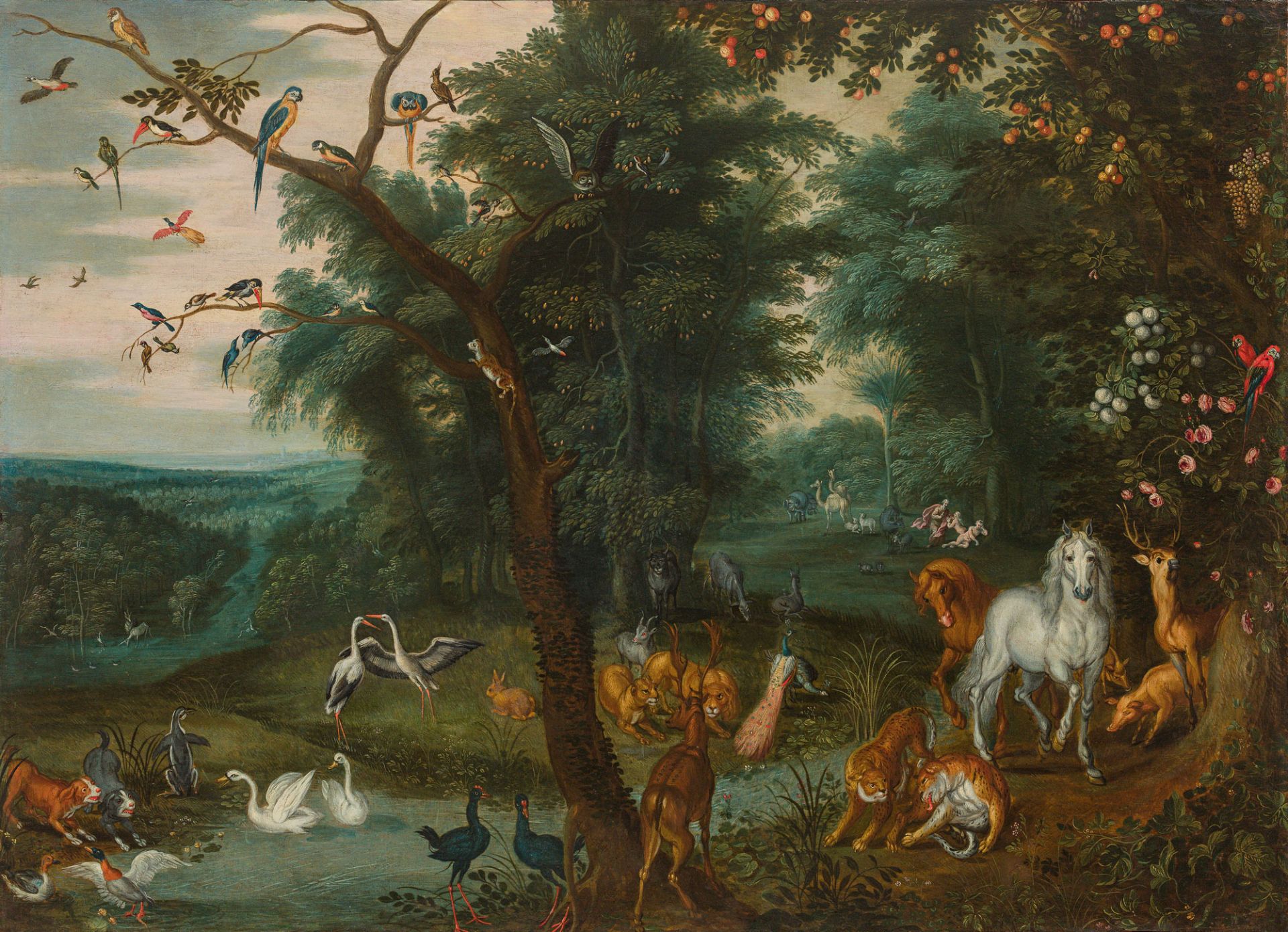 Jan Brueghel the Younger Paradise landscape with the creation of Eve1630soil on copper,