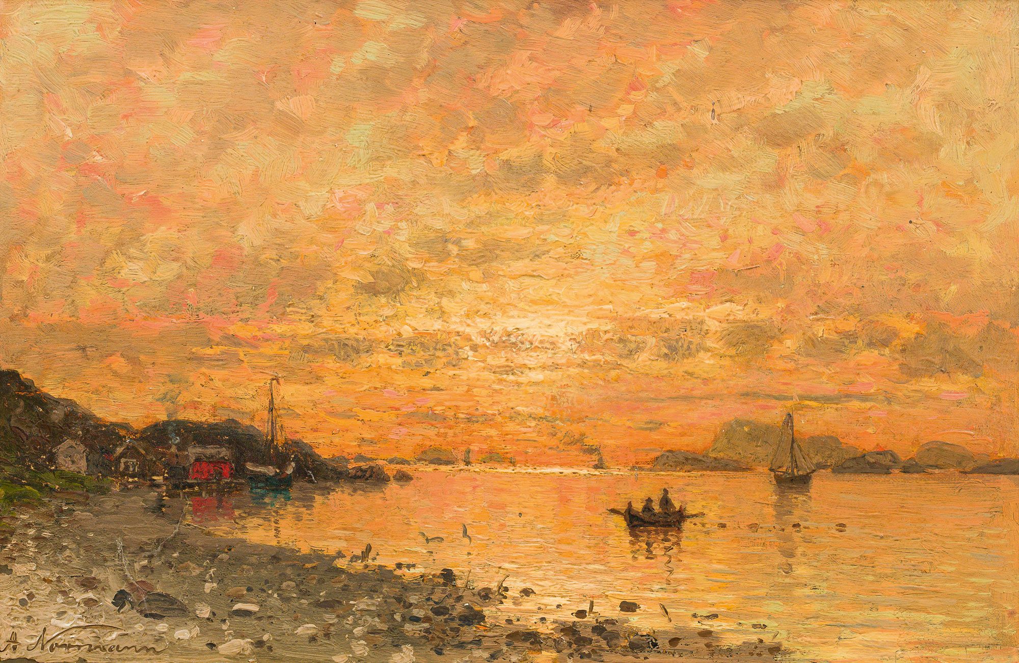 Adelsteen NormannFjord at sunsetoil on canvas22.5 x 33.5 cmsigned on the lower left: A