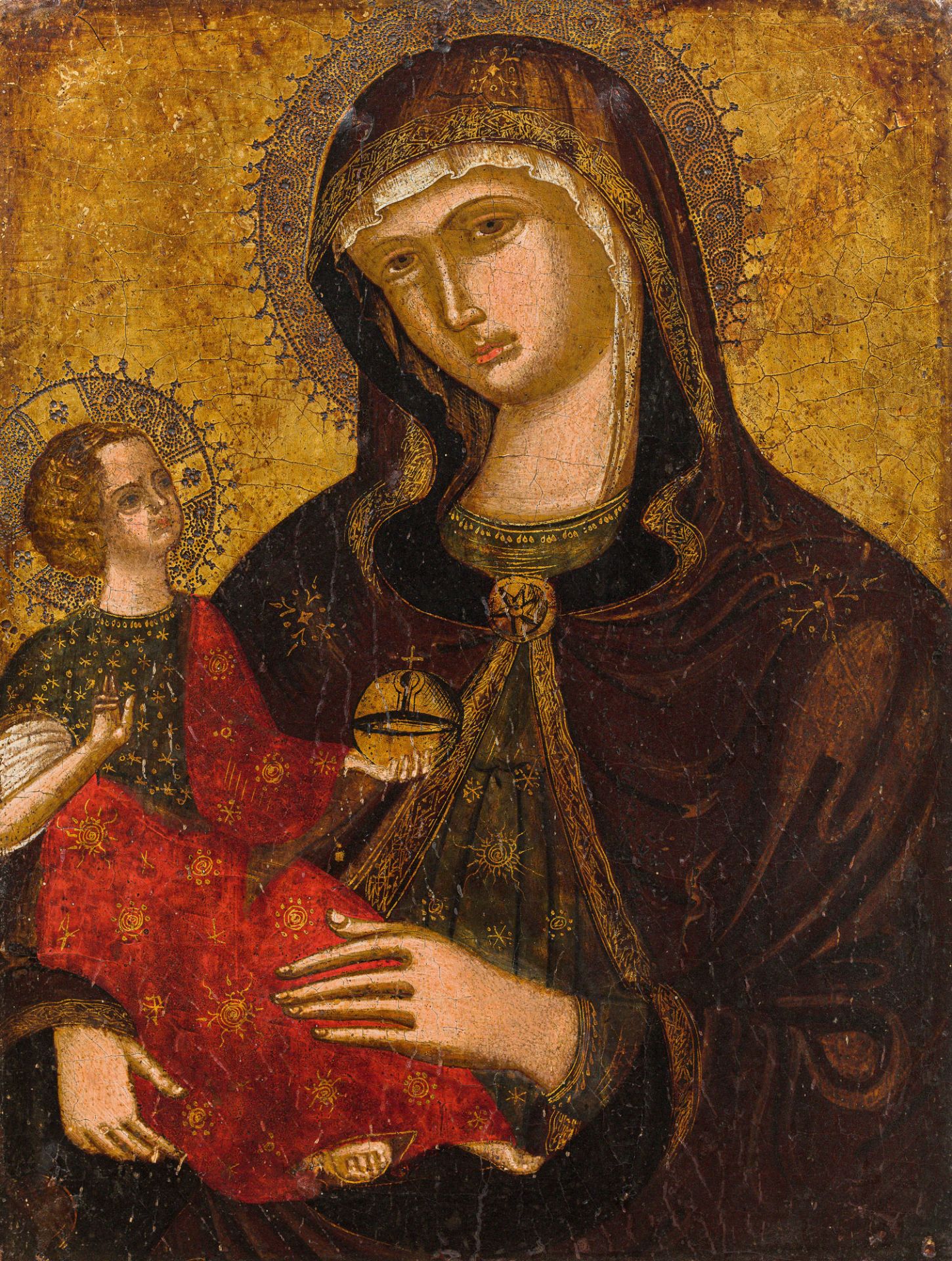 Circle of Nikolaos Tzafouris Madre della Consolazionec. 1500tempera on wood, gold ground punched46 x