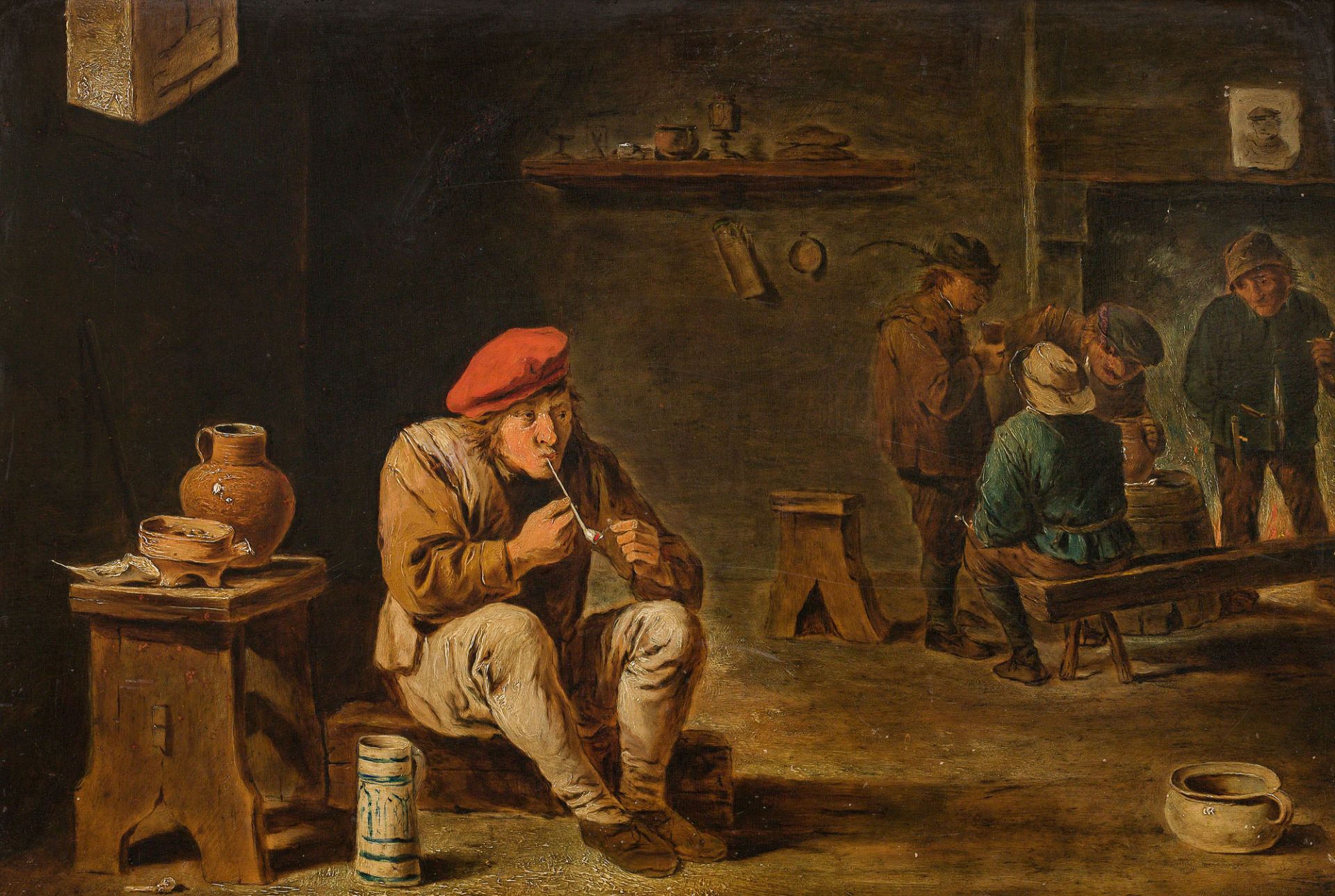 Follower of David Teniers the Younger Peasants smoking pipes in the tavernoil on panel24.5 x 35.5