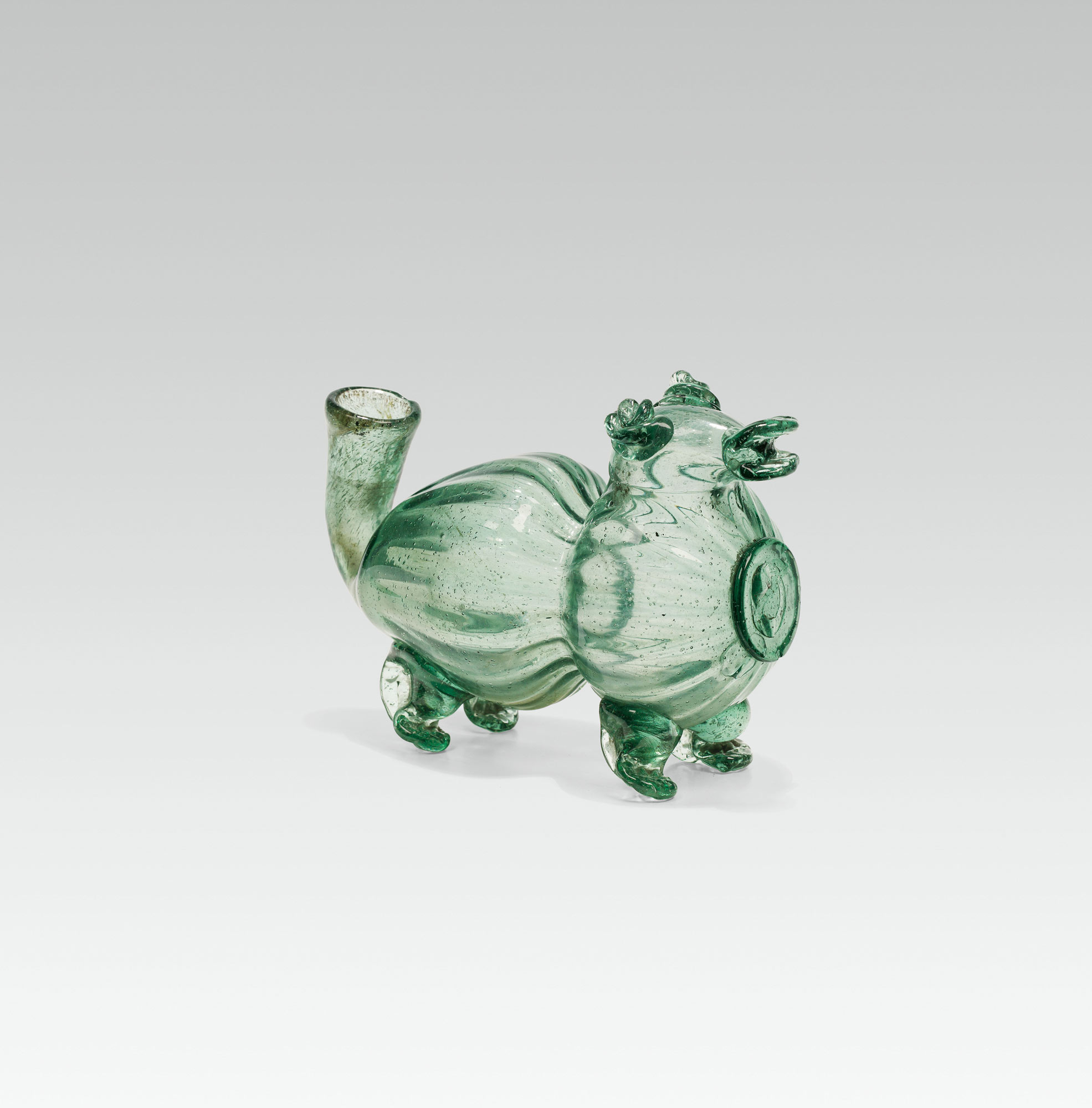 Schnapps dog "Schnapshund"green glass; pontil mark on the chest; body with structured parallel