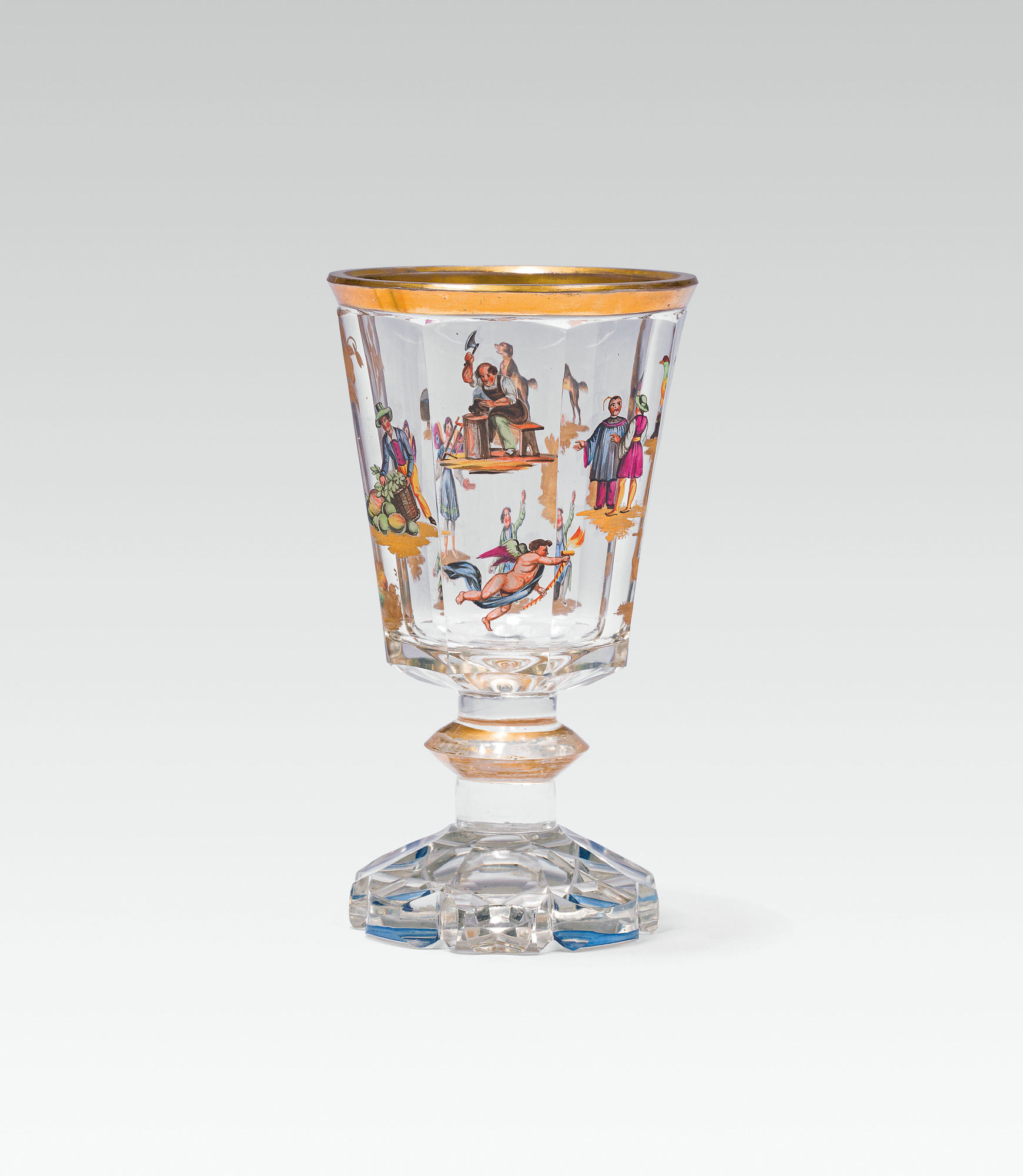 Friedrich EgermannBeakercolourless glass, partly gilded; transparent staffage and gold etching;