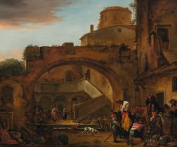 Thomas WyckPeasants and traders in Roman court architectureoil on canvas62 x 73 cmprobably remains