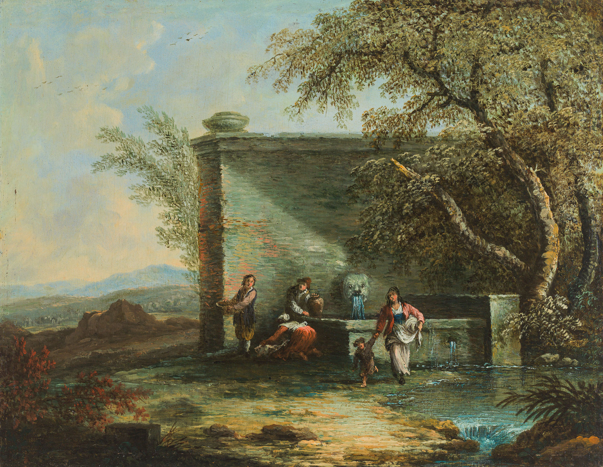 Circle of Christian Hilfgott Brand, Landscape with travellers and farmers at a well (counterparts) - Image 3 of 3