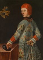 Venetian SchoolPortrait of a nobleman with camauro and brocade cloakprobably 17th centuryoil on