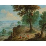 Jan Frans Bredael, Reisende und Bauern in Waldlandschaft mit Blick auf einen Fluss