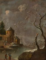 Jan Abrahamsz BeerstraatenWinter Landscape with round tower by a frozen river1650soil on canvas74.
