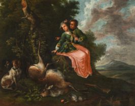 Wenzel Ignaz Brasch"Verliebtes Jägerpaar in einer Landschaft"oil on canvas59 x 75 cmsigned on the
