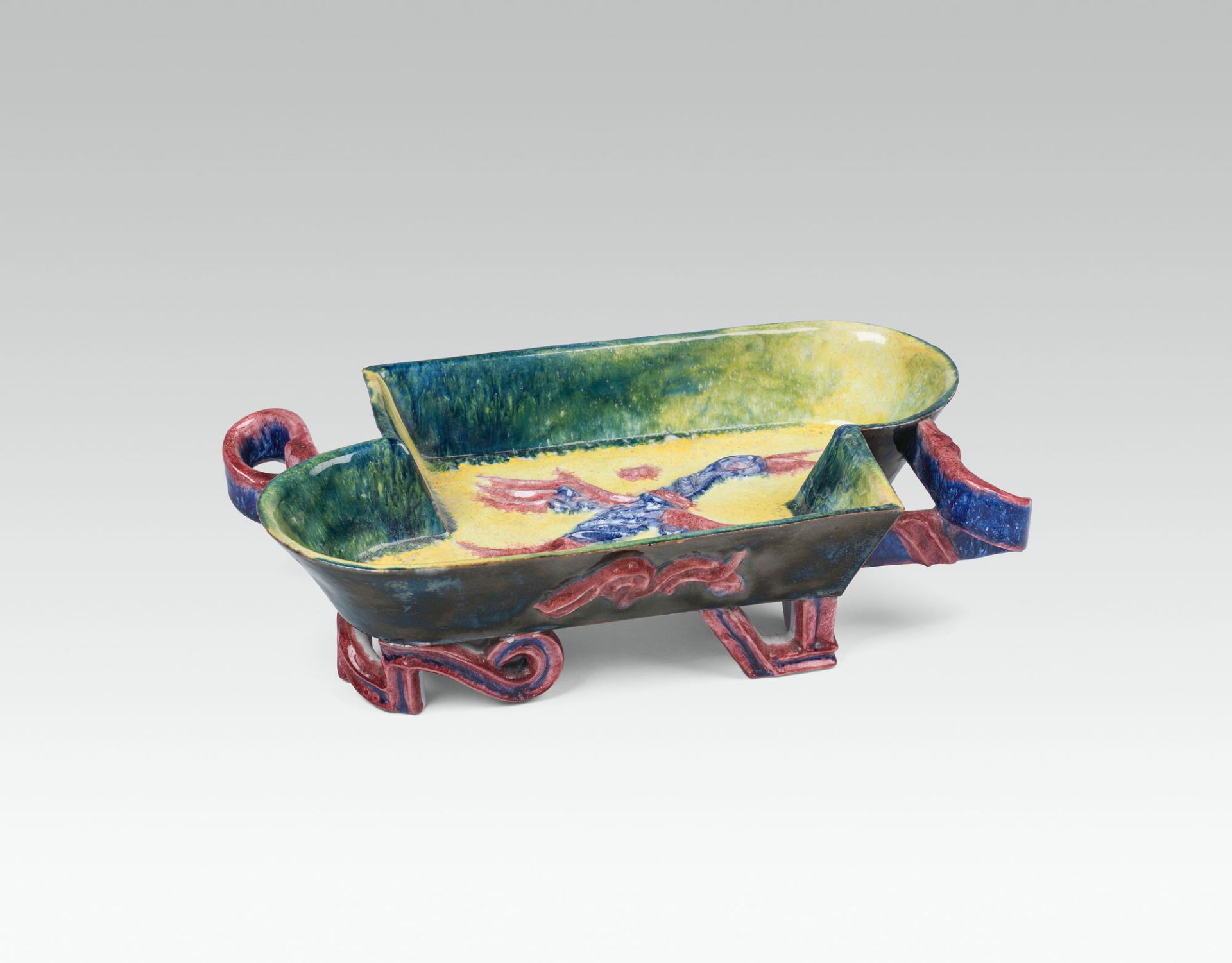 Vally WieselthierCenterpiececeramics, redbrown shard, colourfully painted and glazed; marked on