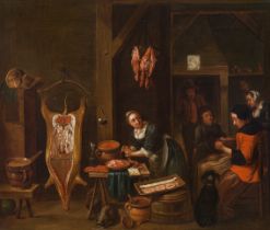 Follower of David Teniers the Younger, The sausage kitchen, c. 1700, oil on canvas54.5 x 64 cm