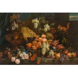 Künstler um 1700, Stillleben mit Früchten, Blumen und einem Eichhörnchen