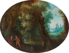 Adriaen van StalbemtWoodland scenery with the Temptation of Christ1610/20oil on copper14 x 18 cm (