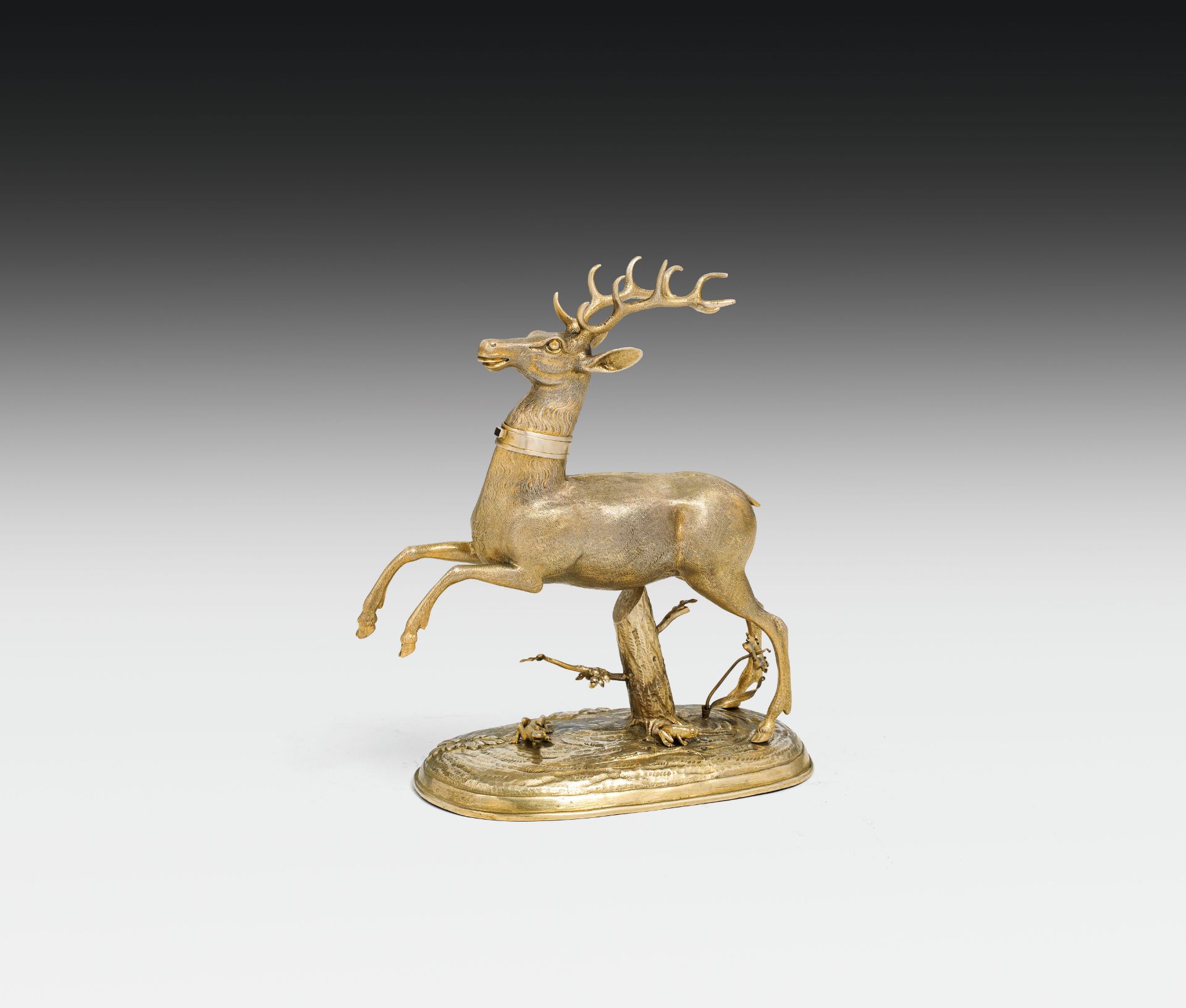 Drinking vessel "Hirsch"gilded silver; leaping stag as drinking vessel with removable head,