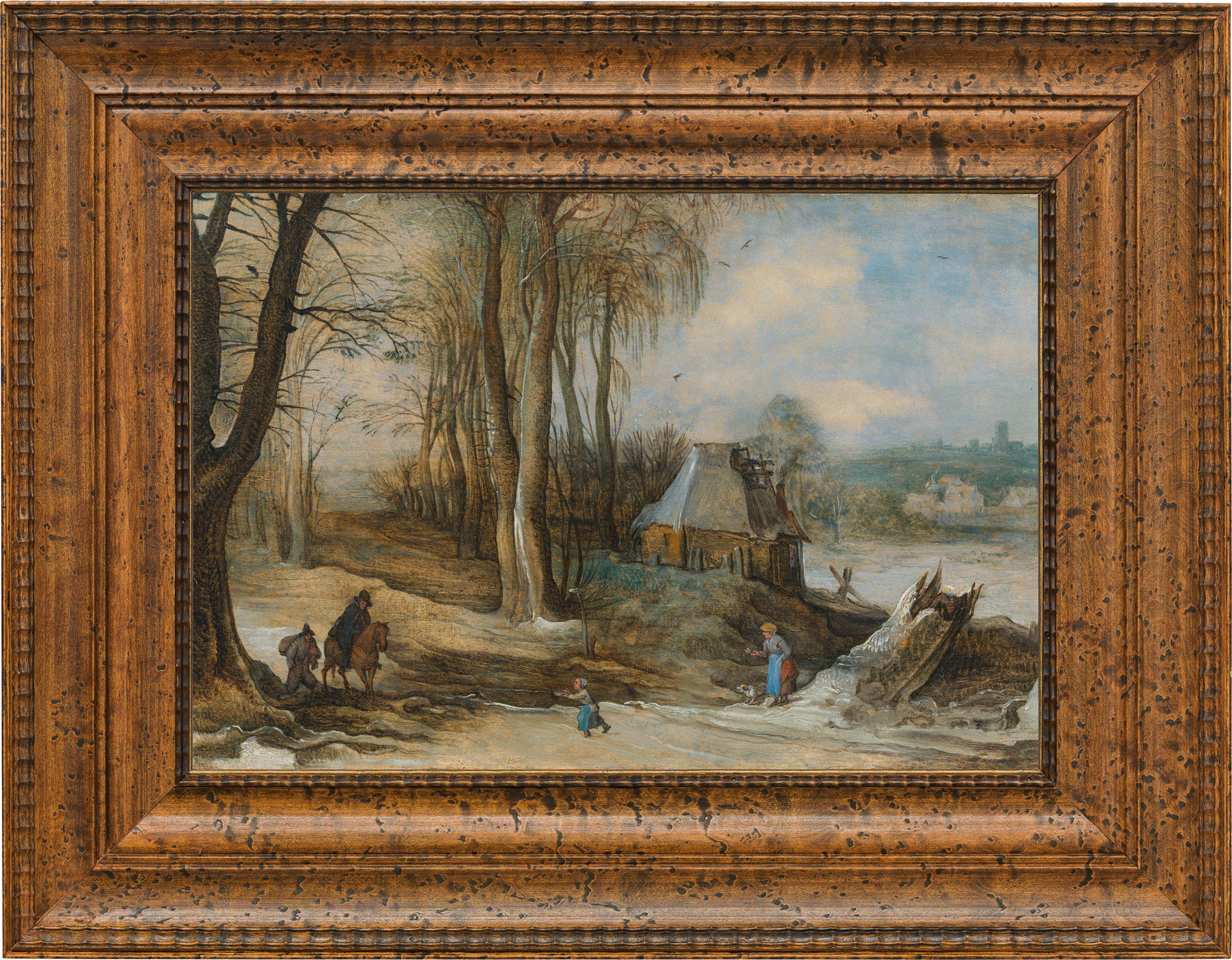 Joos de Momper the Younger and Jan Brueghel the Younger, Winter landscape with a rider returning - Image 2 of 2