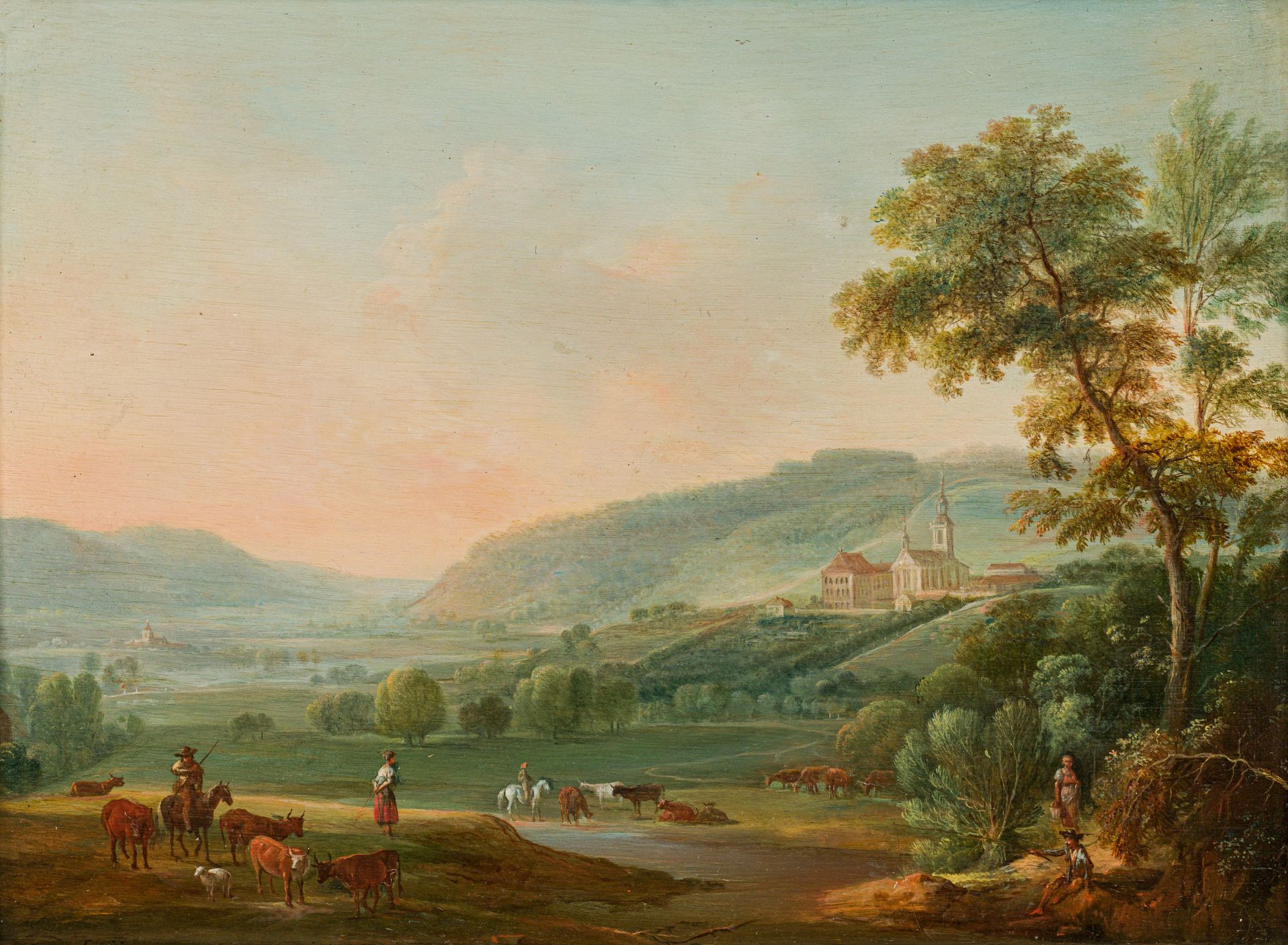 Josef Heideloff zugeschrieben, Weite Landschaft mit Hirten und Herde (Pendants) - Bild 3 aus 3