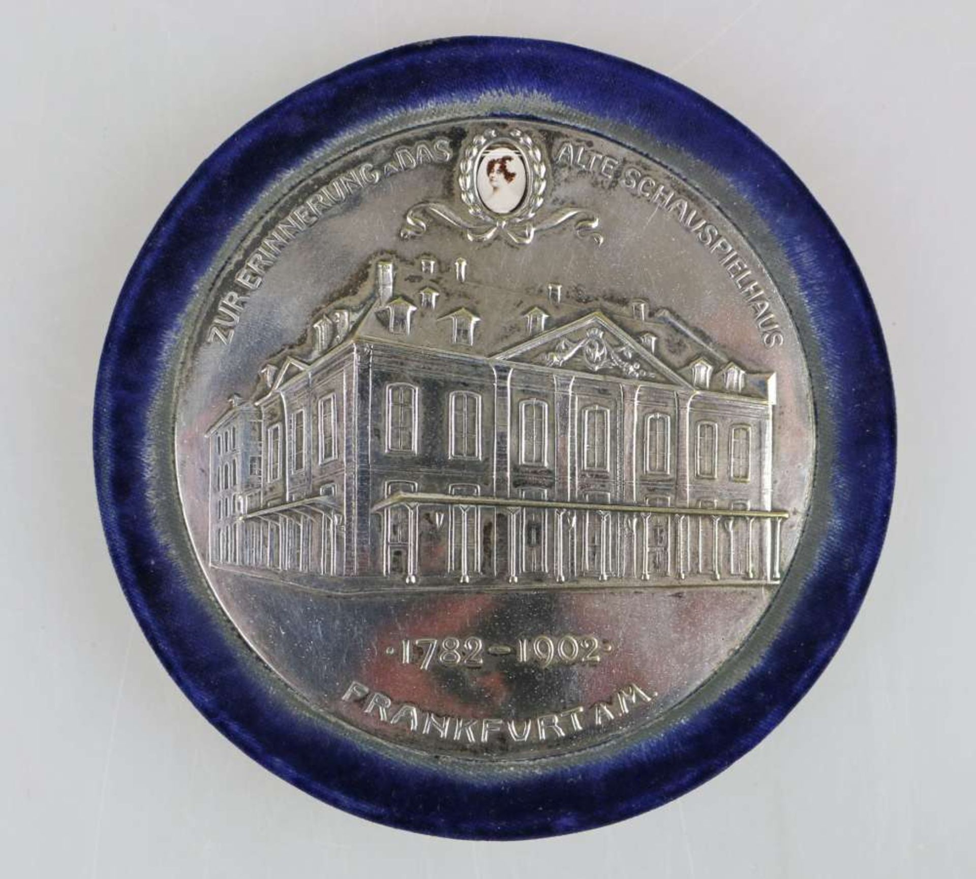 Memorabilia-Erinnerungsplakette an das Alte Schauspielhaus Frankfurt - 1782-1902.