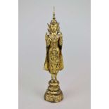 Tempelfigur, Thailand, wohl 19. Jh., Rattanakosin-Stil, wohl Bronze über Schwarzlack vergoldet.