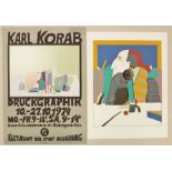 Karl KORAB (1937), zwei Blatt: ''der Wächter'', Serigraphie, 1973, Expl. 37/200; Plakat Korab, Serig