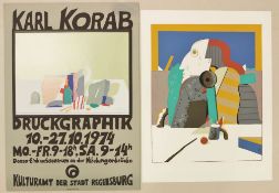 Karl KORAB (1937), zwei Blatt: ''der Wächter'', Serigraphie, 1973, Expl. 37/200; Plakat Korab, Serig